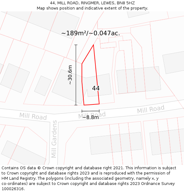 44, MILL ROAD, RINGMER, LEWES, BN8 5HZ: Plot and title map