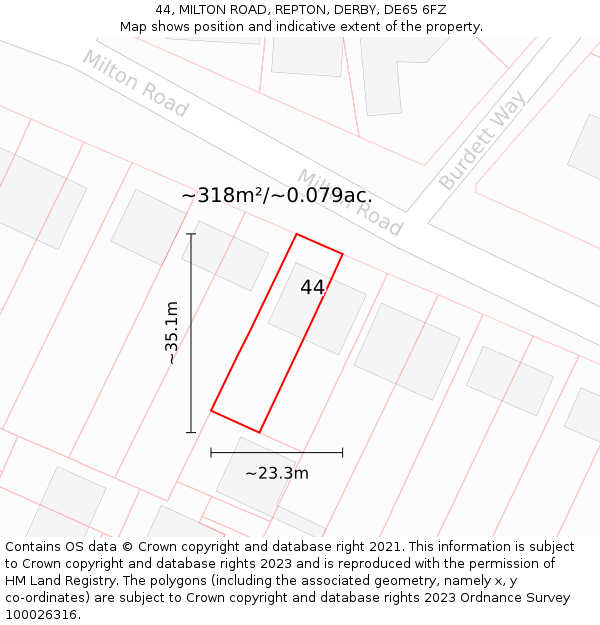 44, MILTON ROAD, REPTON, DERBY, DE65 6FZ: Plot and title map
