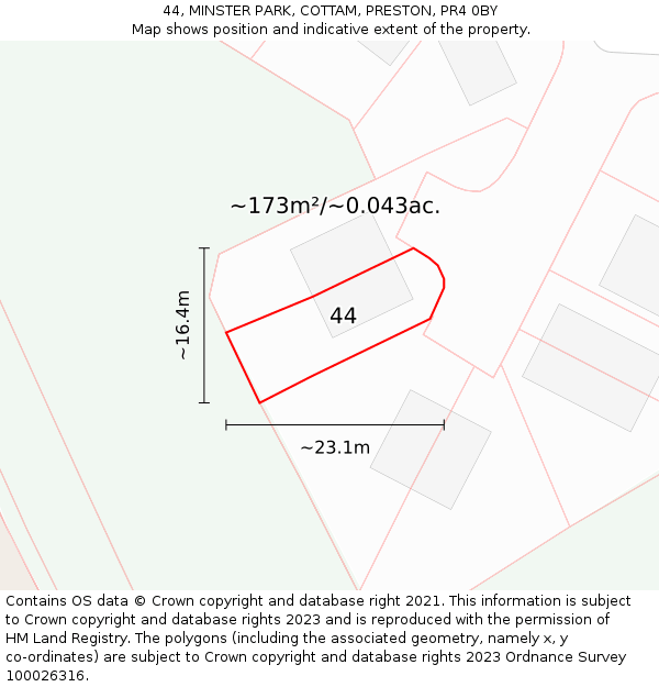 44, MINSTER PARK, COTTAM, PRESTON, PR4 0BY: Plot and title map