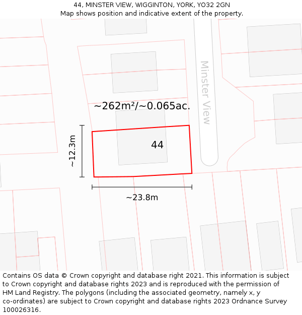 44, MINSTER VIEW, WIGGINTON, YORK, YO32 2GN: Plot and title map