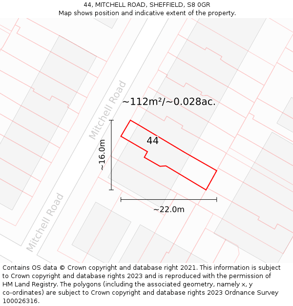 44, MITCHELL ROAD, SHEFFIELD, S8 0GR: Plot and title map
