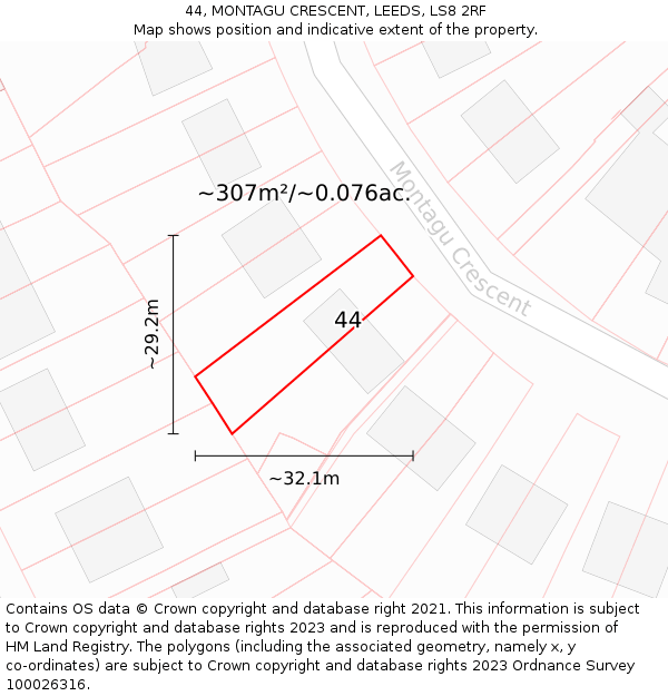 44, MONTAGU CRESCENT, LEEDS, LS8 2RF: Plot and title map
