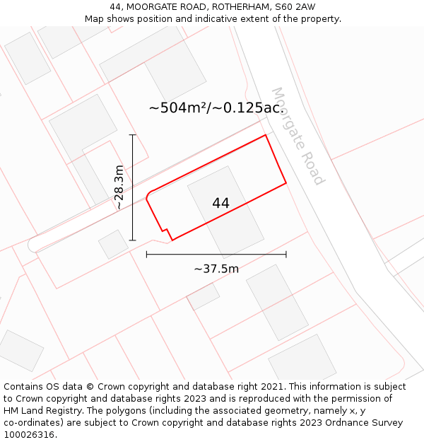44, MOORGATE ROAD, ROTHERHAM, S60 2AW: Plot and title map