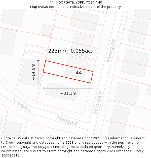 44, MOORGATE, YORK, YO24 4HR: Plot and title map