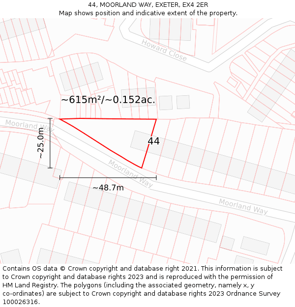 44, MOORLAND WAY, EXETER, EX4 2ER: Plot and title map