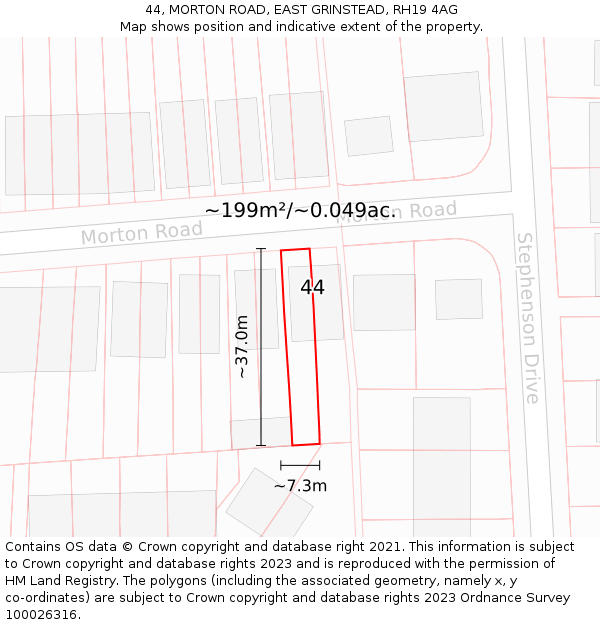 44, MORTON ROAD, EAST GRINSTEAD, RH19 4AG: Plot and title map