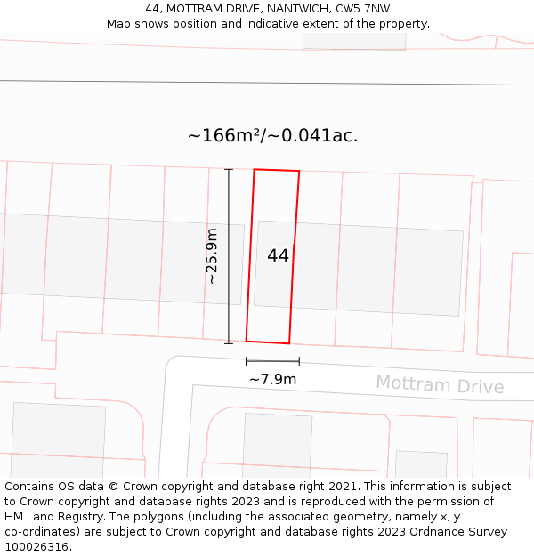 44, MOTTRAM DRIVE, NANTWICH, CW5 7NW: Plot and title map