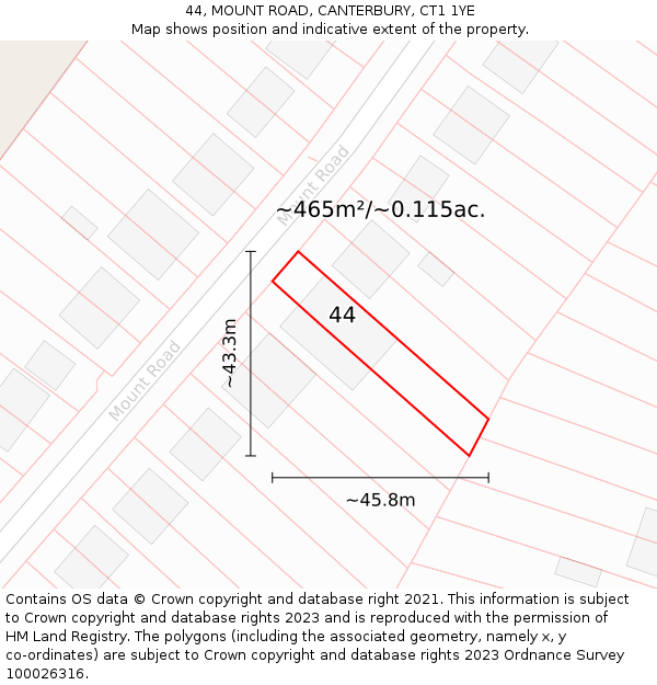 44, MOUNT ROAD, CANTERBURY, CT1 1YE: Plot and title map