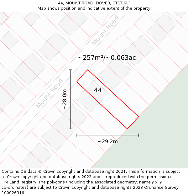 44, MOUNT ROAD, DOVER, CT17 9LF: Plot and title map