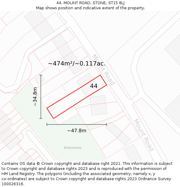 44, MOUNT ROAD, STONE, ST15 8LJ: Plot and title map