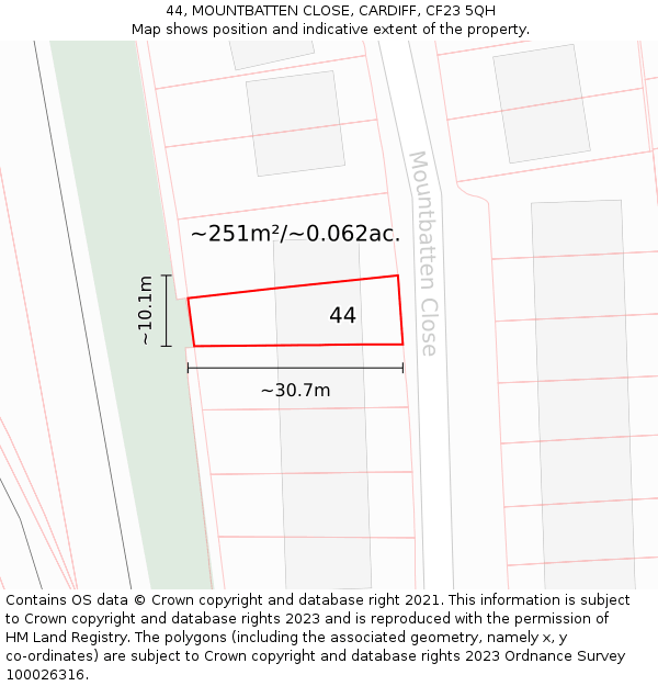 44, MOUNTBATTEN CLOSE, CARDIFF, CF23 5QH: Plot and title map