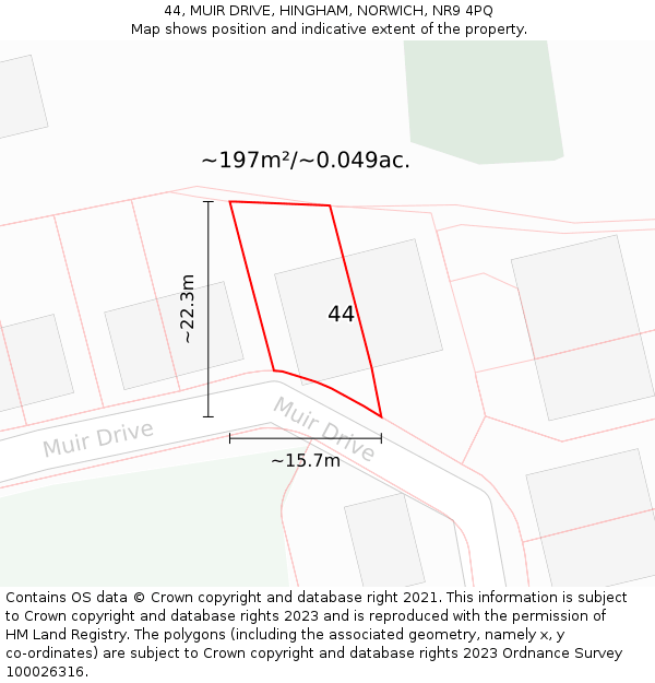 44, MUIR DRIVE, HINGHAM, NORWICH, NR9 4PQ: Plot and title map