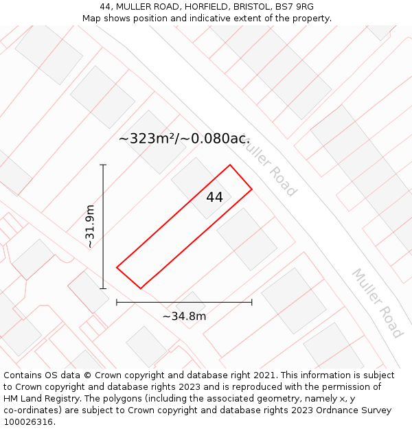 44, MULLER ROAD, HORFIELD, BRISTOL, BS7 9RG: Plot and title map