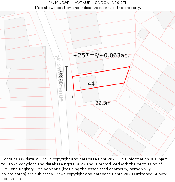 44, MUSWELL AVENUE, LONDON, N10 2EL: Plot and title map