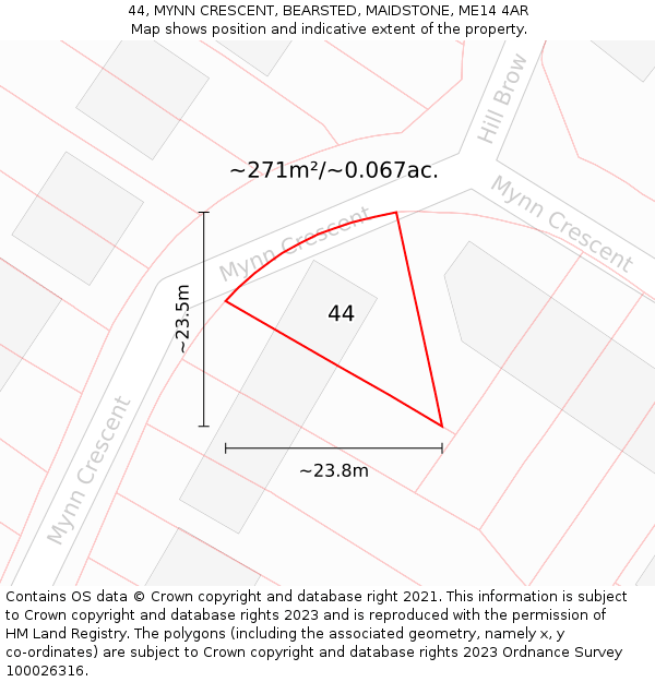 44, MYNN CRESCENT, BEARSTED, MAIDSTONE, ME14 4AR: Plot and title map