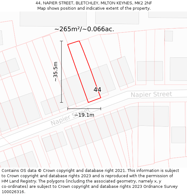 44, NAPIER STREET, BLETCHLEY, MILTON KEYNES, MK2 2NF: Plot and title map