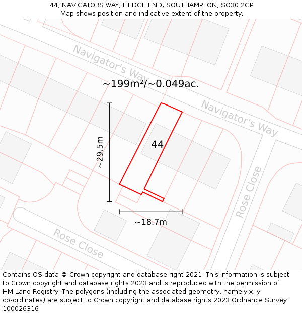 44, NAVIGATORS WAY, HEDGE END, SOUTHAMPTON, SO30 2GP: Plot and title map