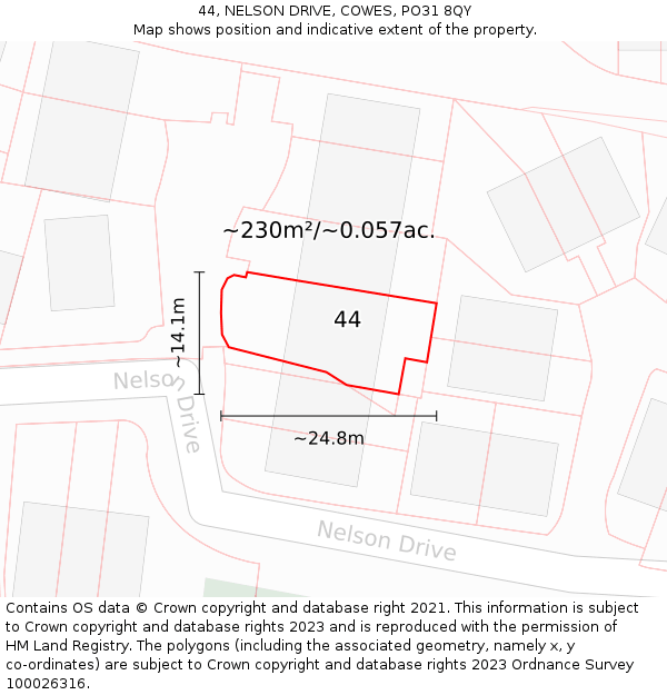44, NELSON DRIVE, COWES, PO31 8QY: Plot and title map