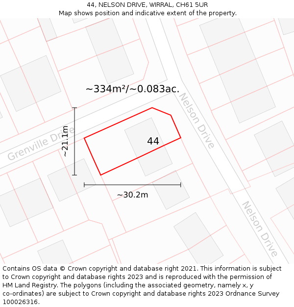44, NELSON DRIVE, WIRRAL, CH61 5UR: Plot and title map