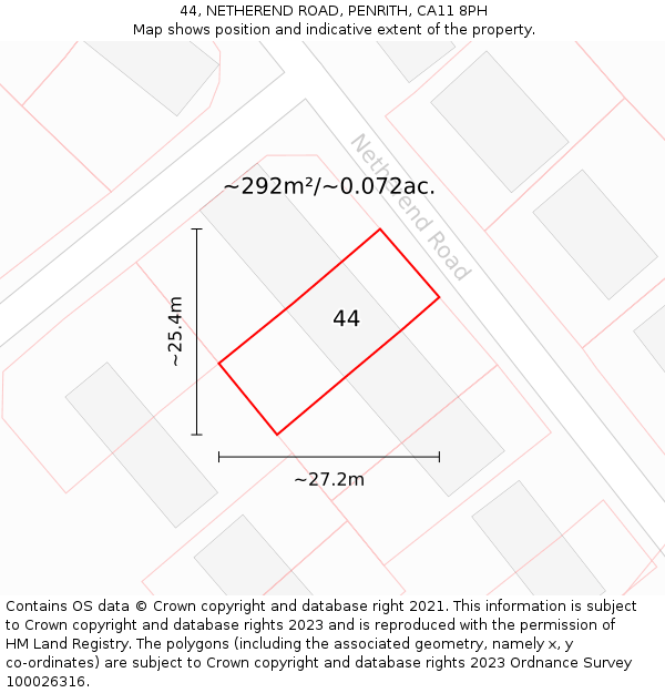 44, NETHEREND ROAD, PENRITH, CA11 8PH: Plot and title map