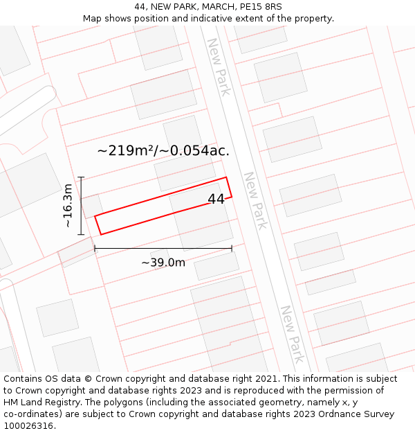 44, NEW PARK, MARCH, PE15 8RS: Plot and title map