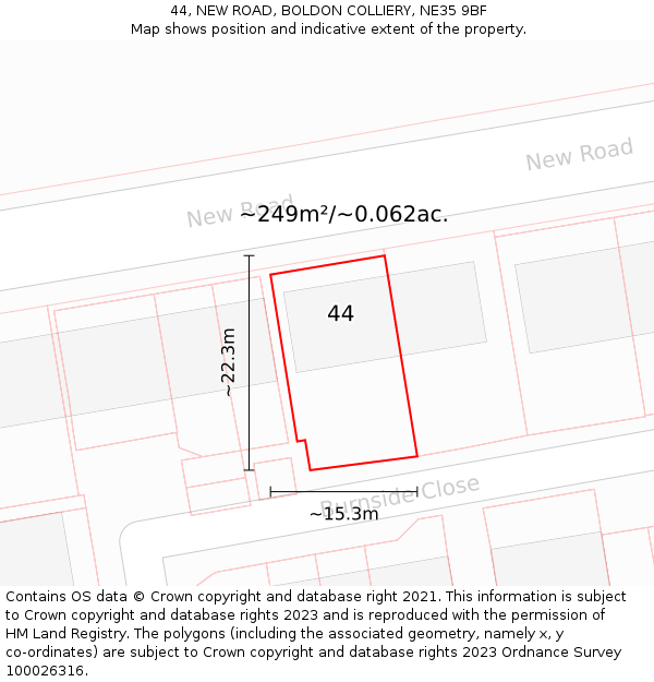 44, NEW ROAD, BOLDON COLLIERY, NE35 9BF: Plot and title map