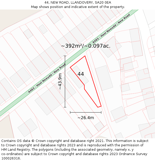 44, NEW ROAD, LLANDOVERY, SA20 0EA: Plot and title map
