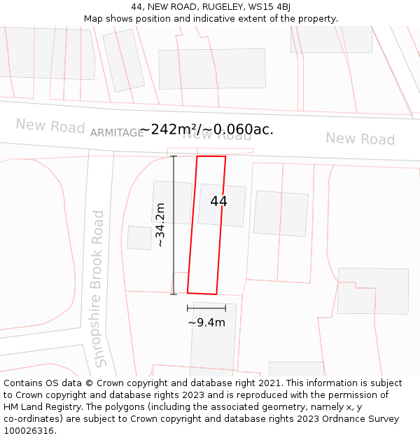 44, NEW ROAD, RUGELEY, WS15 4BJ: Plot and title map