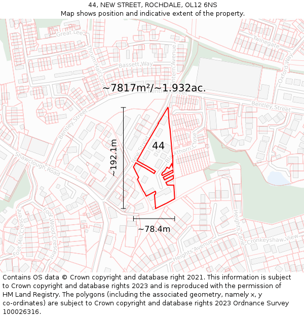 44, NEW STREET, ROCHDALE, OL12 6NS: Plot and title map
