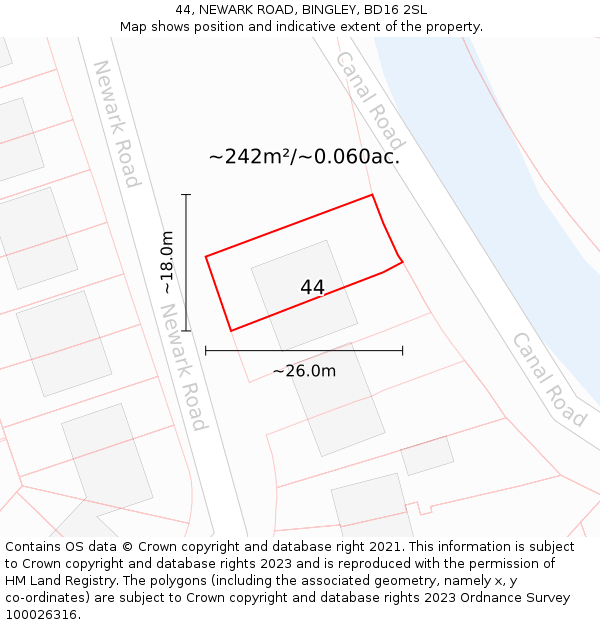44, NEWARK ROAD, BINGLEY, BD16 2SL: Plot and title map