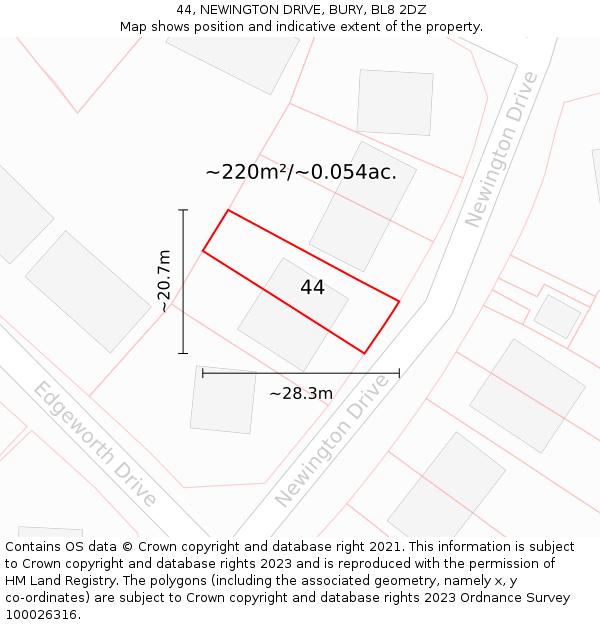 44, NEWINGTON DRIVE, BURY, BL8 2DZ: Plot and title map
