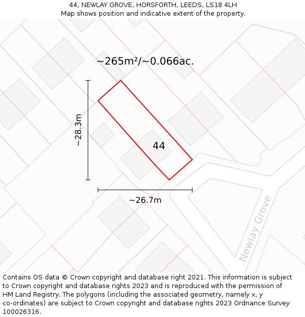 44, NEWLAY GROVE, HORSFORTH, LEEDS, LS18 4LH: Plot and title map