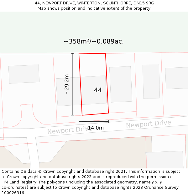 44, NEWPORT DRIVE, WINTERTON, SCUNTHORPE, DN15 9RG: Plot and title map