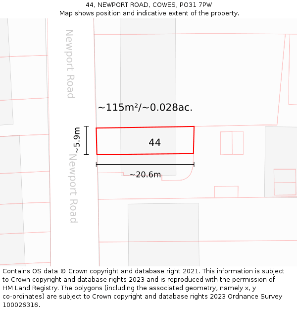 44, NEWPORT ROAD, COWES, PO31 7PW: Plot and title map