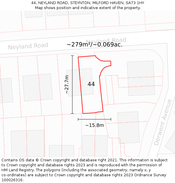44, NEYLAND ROAD, STEYNTON, MILFORD HAVEN, SA73 1HY: Plot and title map
