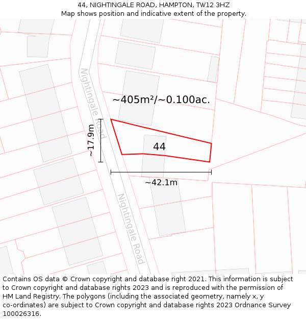 44, NIGHTINGALE ROAD, HAMPTON, TW12 3HZ: Plot and title map