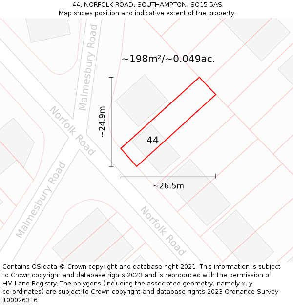 44, NORFOLK ROAD, SOUTHAMPTON, SO15 5AS: Plot and title map