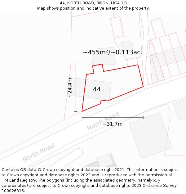 44, NORTH ROAD, RIPON, HG4 1JR: Plot and title map