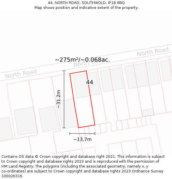 44, NORTH ROAD, SOUTHWOLD, IP18 6BQ: Plot and title map