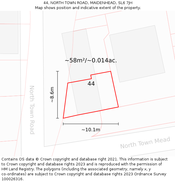 44, NORTH TOWN ROAD, MAIDENHEAD, SL6 7JH: Plot and title map