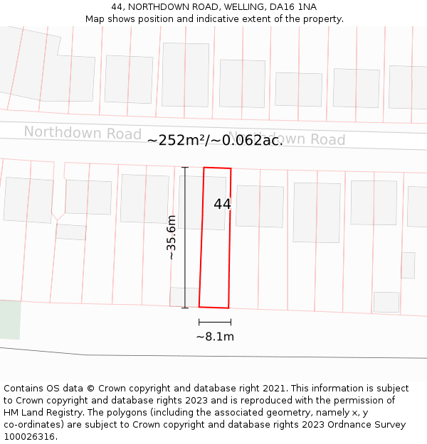 44, NORTHDOWN ROAD, WELLING, DA16 1NA: Plot and title map