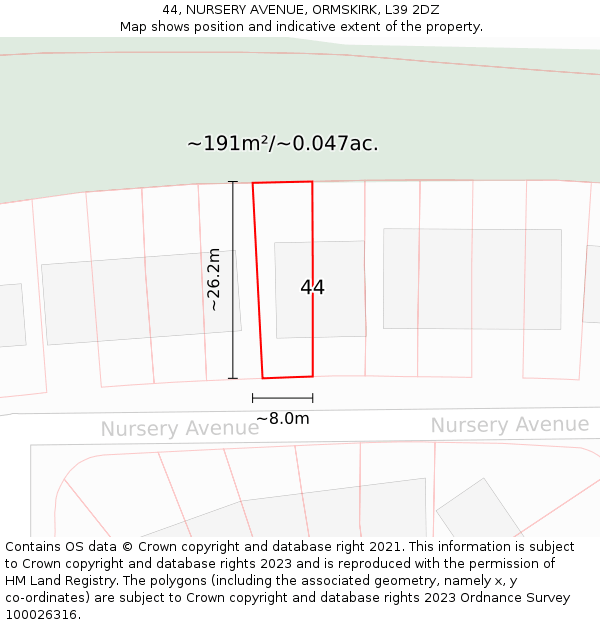 44, NURSERY AVENUE, ORMSKIRK, L39 2DZ: Plot and title map