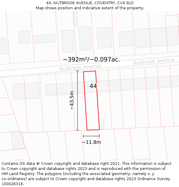 44, NUTBROOK AVENUE, COVENTRY, CV4 9LD: Plot and title map