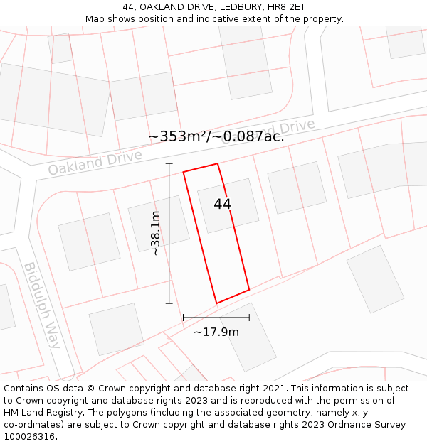 44, OAKLAND DRIVE, LEDBURY, HR8 2ET: Plot and title map