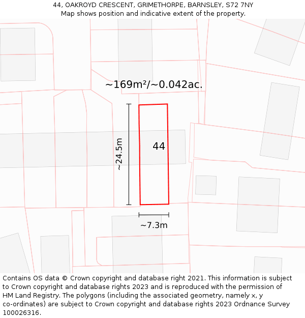 44, OAKROYD CRESCENT, GRIMETHORPE, BARNSLEY, S72 7NY: Plot and title map