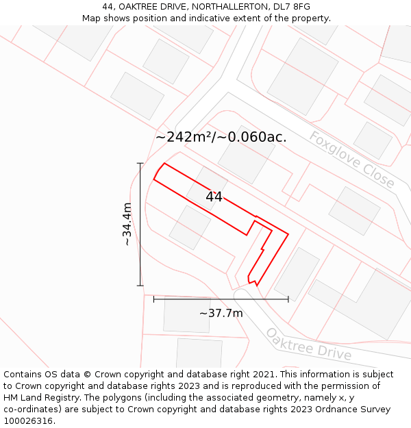 44, OAKTREE DRIVE, NORTHALLERTON, DL7 8FG: Plot and title map