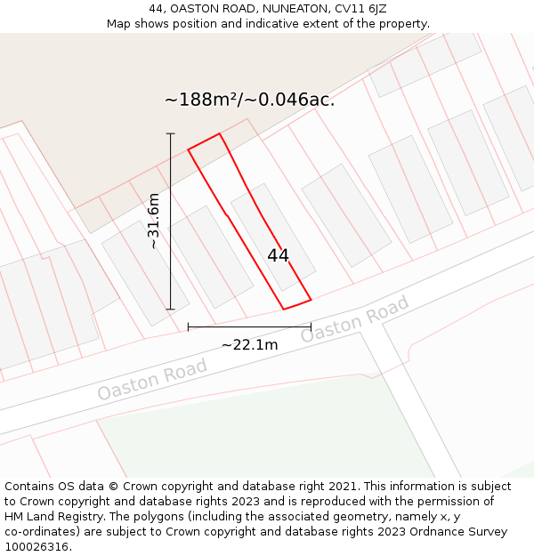 44, OASTON ROAD, NUNEATON, CV11 6JZ: Plot and title map