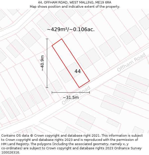 44, OFFHAM ROAD, WEST MALLING, ME19 6RA: Plot and title map