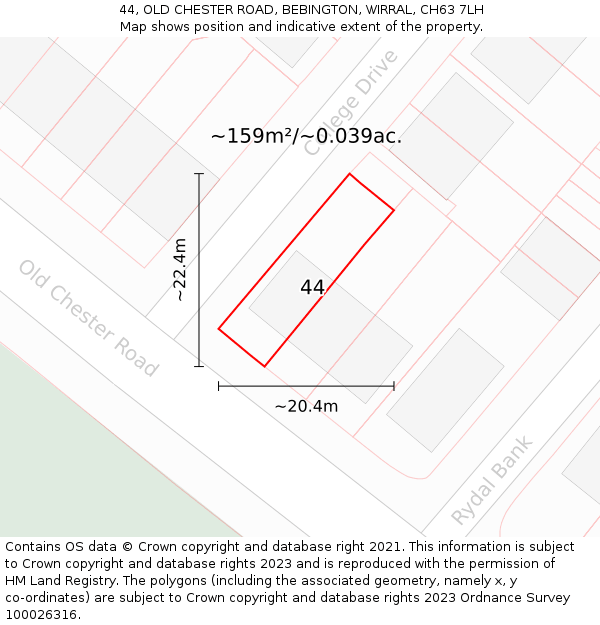 44, OLD CHESTER ROAD, BEBINGTON, WIRRAL, CH63 7LH: Plot and title map