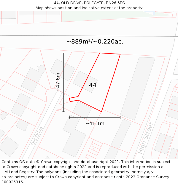 44, OLD DRIVE, POLEGATE, BN26 5ES: Plot and title map